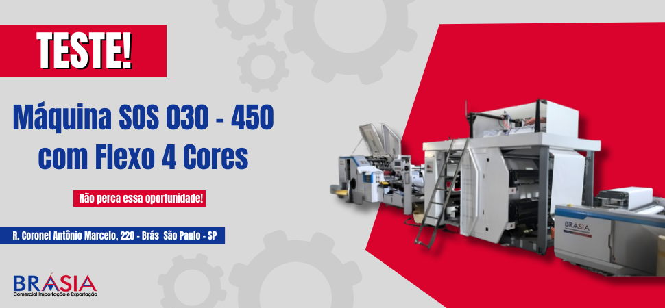 Teste - Máquina SOS 030 - 450 com Flexo 4 Cores -  A BRÁSIA, fundada em 2008, conta com sócios com mais de 30 anos de experiência. A empresa com...Saiba mais.