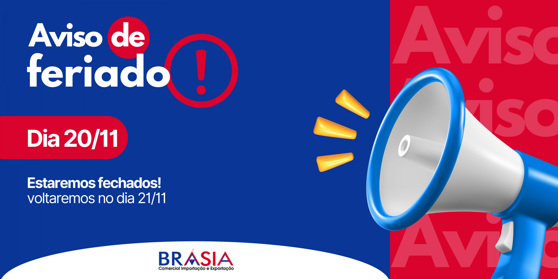 Feriado dia 20/11 - Estaremos fechados! -  A BRÁSIA, fundada em 2008, conta com sócios com mais de 30 anos de experiência. A empresa comercializ...Saiba mais.